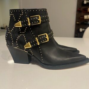 Dolce Vita Black Heeled Boots with Gold Buckles